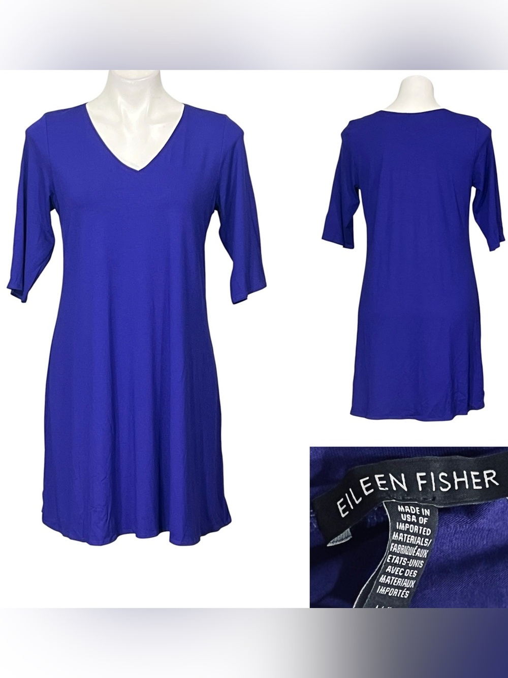 Eileen Fisher tunic Med V-Neck short sleeve purple Swing viscose office fall